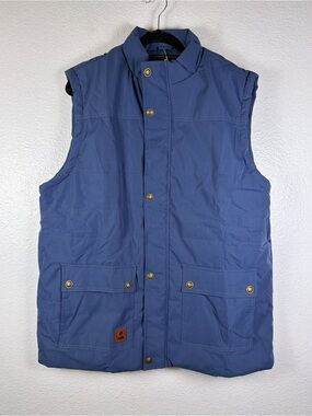 Vcansion Men's Blue Lined Vest Button Front Stand-Up Collar Mid-Length XL